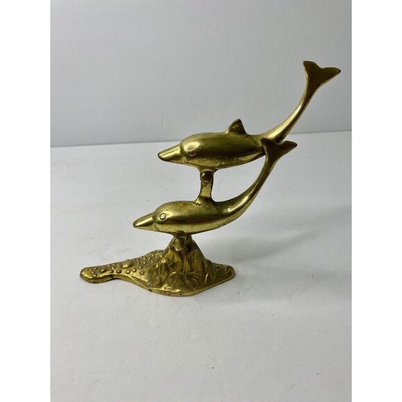 Other - Brass Dolphin Figurine Swimming Ocean Nautical Beach‎ Decor 6” Vintage